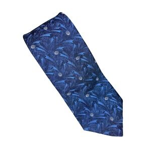 Oscar de la Renta Mens Tie Blue Leaf Foliage Abstract Jacquard Silk Designer 796